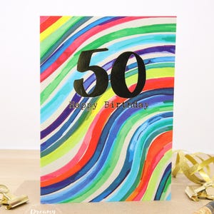 Cartão de aniversário de 50 anos da Rainbow Art - Cartão de aniversário do Reino Unido em folha de ouro para Milestone - Cartão de aniversário engraçado para ele e ela e LGBT