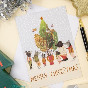 Animal Party Christmas Cards 2024- Animals Holiday Gift Card Set Made in UK - Christmas Bundle Animal Party Greetings Card for kids