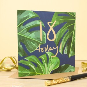 Goldfolie Goldfolie Karte zum 18.Geburtstag - UK Geburtstagskarte "18 today" mit Palmenblatt - Geschenk zum 18.Geburtstag für Sie und Ihn."