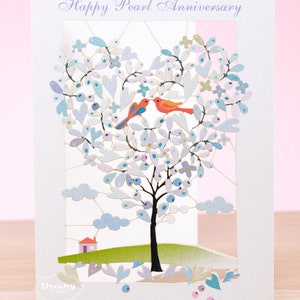 Tarjeta del 30.º aniversario de Love Birds cortada con láser - Corazón Árbol de la vida Regalo del 30.º aniversario de boda - 30.º aniversario de boda feliz
