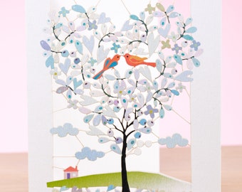 Carte 30e anniversaire Love Birds découpée au laser - Coeur arbre de vie Cadeau 30e anniversaire de mariage - 30e joyeux anniversaire de mariage