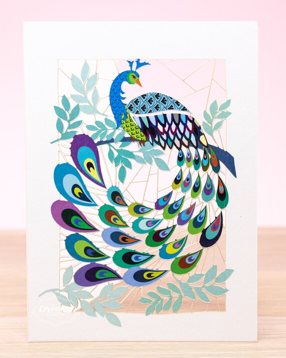 Peacock Greeting Card Made In England Laser Cut Handmade Etsy India