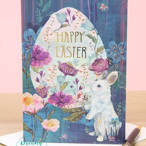 Tarjeta de conejito y huevos de Pascua - Tarjeta de felicitación de Pascua feliz - Carta de conejito de Pascua para regalo de Pascua