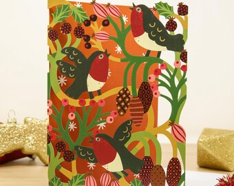 Christmas Birds Laser Cut Card for Bird Lovers -  Minimalist Art Deco Holiday Card - Unique Blank Card for Him for Her