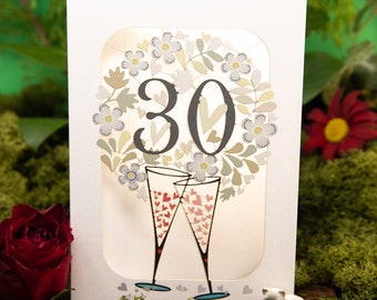 Laser Cut 30th Anniversary Card For Mum And Dad - Champaigne 30th Wedding Anniversary Gift - 30th Wedding Happy Anniversary