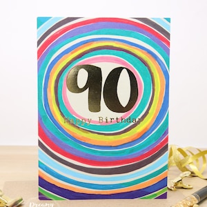 Rainbow Art 90. Geburtstagskarte - Goldfolie Stationäres Geschenk für Opa und Oma - Lustige Geburtstagskarte für LGBT