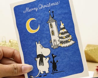 Moonlight Lighthouse Moomin Christmas Card – Adorable Moomin Friendship Card - Merry Christmas Card for Him from Moominvalley