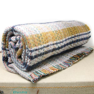 Yellow & Grey Recycled Wool Blanket - Recycled Wool Throw Blanket for Housewarming Gift - Farmhouse Throw Blanket