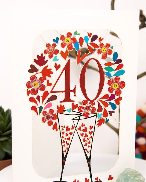 Hallmark Biglietto Di Auguri Per 40° Anniversario Di Matrimonio - Design 3D Con Bottiglia E Bicchiere, Dettagli Glitter E Borgo Smerlato