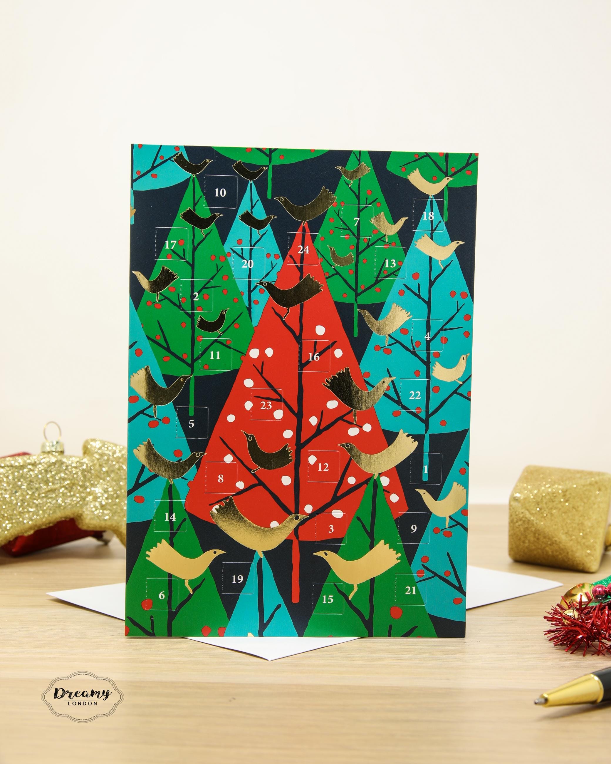 ヴィンテージバードアドベントカレンダーカード2025 - クリスマス