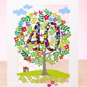 Jigsaw Geburtstagskarte 40 Jahre - Laser geschnitten Baum des Lebens 40 Jahre Geburtstagskarte - Papierschnitt Kunst 40 Jahre Geburtstagskarte - Made in UK