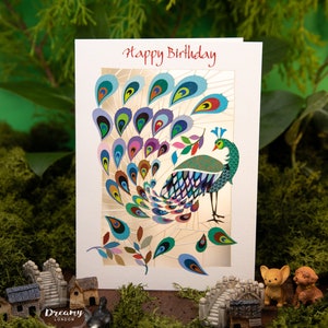 Laser cut Peacock Birthday Card for Women - Peacock Happy Birthday Card for Wife - Female Birthday Card