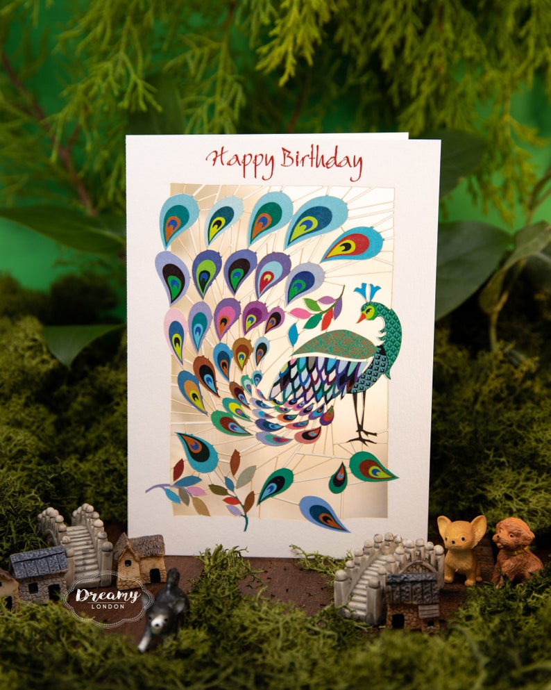 Laser cut Peacock Birthday Card for Women - Peacock Happy Birthday Card for Wife - Female Birthday Card