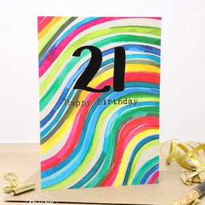 Carte d'anniversaire arc-en-ciel art 21 - cadeau stationnaire en feuille d'or pour fille, fils, ami, soeur, frère - carte d'anniversaire drôle pour LGBT