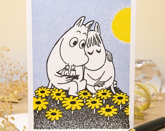 Carte câlin Moomin pour femme - carte d'amour typographique Moomin pour femme - carte fleur de printemps Moomin