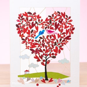 Carte d'amour fleurs et oiseaux découpées au laser, carte amour romantique, carte romantique florale pour femme, carte oiseaux d'amour pour petite amie