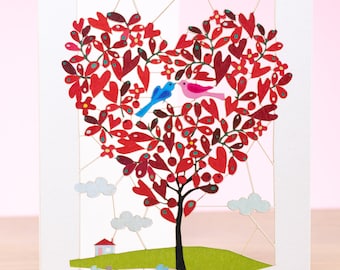 Laser cut Flowers & Birds Love Card, Romantic Love Card, Floral Romantic Card for Wife, Love Birds Card for Girlfriend