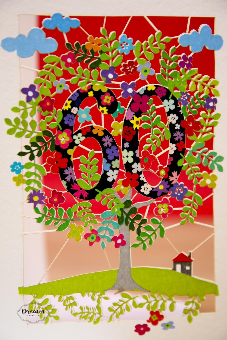 Paper Cut Art Gold 60 Birthday Card - 60 Year Old Jigsaw 60th Cards - Laser cut Tree of Life 60th Birthday Card - Made in UK image 4