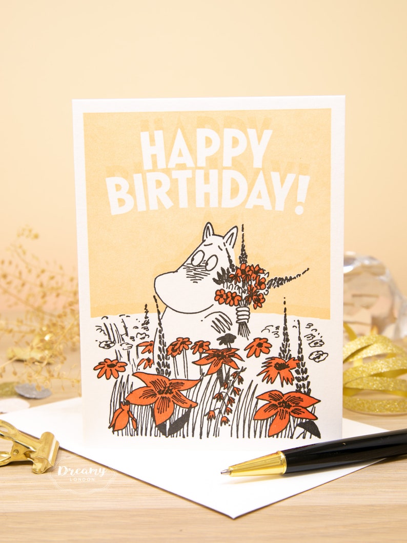 Moomin Letterpress Birthday Card for Kids - Moomin Happy Birthday Card - Kids Birthday Card - Moomin Card for Birthday