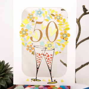Carte d'anniversaire de mariage en or 50e découpée au laser - carte d'anniversaire de mariage en or vin - cadeaux de noces d'or champagne