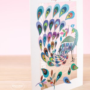 Laser cut Peacock Birthday Card for Women - Peacock Happy Birthday Card for Wife - Female Birthday Card