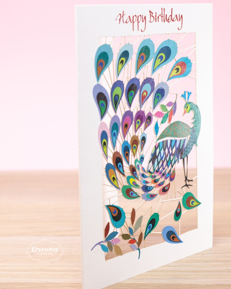 Laser cut Peacock Birthday Card for Women - Peacock Happy Birthday Card for Wife - Female Birthday Card