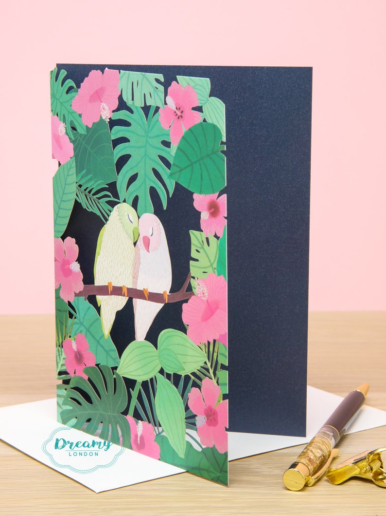 Laser Cut Love Birds Valentines Card - Artwork Valentines Day Card ...
