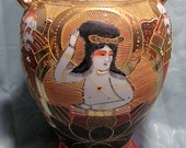 Vintage Japanese Hand Painted Gilded Satsuma Moriage Immortals Vase Jar Urn 11 quot