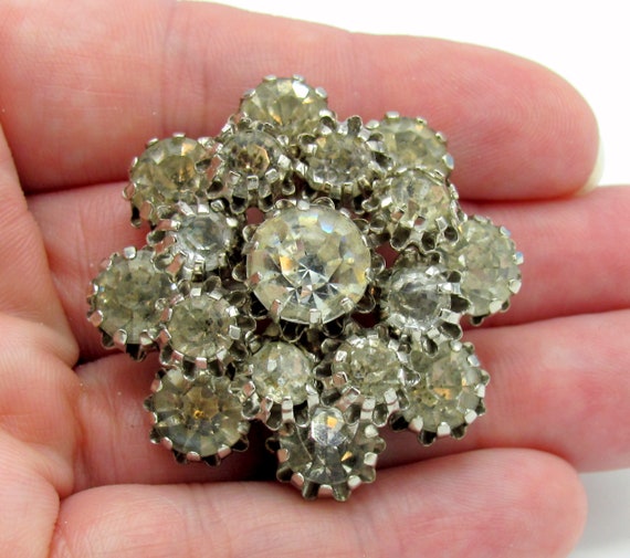 Vintage 1930's Prong Set Rhinestone Brooch Pin Si… - image 1