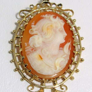 Artemis Diana the Huntress Moon Goddess Antique Victorian Hand Carved Shell Cameo Vintage 14K Gold Pendant image 1