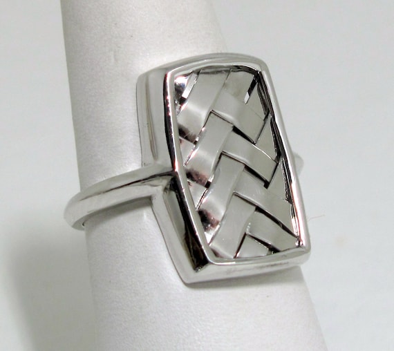 Designer ELLE Long Woven Sterling Silver 925 Ring… - image 1