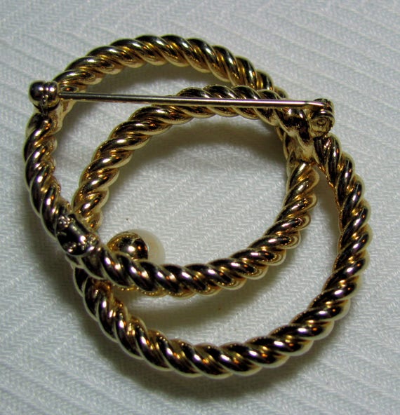 Double Twisted Circle Cultured Pearl Brooch Pin 1… - image 3