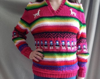 Princess Diana Llama Sweater Replica, Handmade/Hand Knit Acrylic Wool Blend Sweater Custom Order.