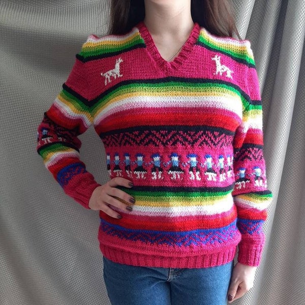 Princess Diana Llama Sweater Replica, Handmade/Hand Knit Acrylic Wool Blend Sweater Custom Order.