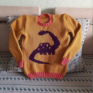 Hand Knit/Handmade Warm Mustard Wool Blend  Men's  Sweater/Custom Order/ Dinosaur Sweater