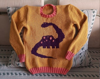 Hand Knit/Handmade Warm Mustard Wool Blend  Men's  Sweater/Custom Order/ Dinosaur Sweater