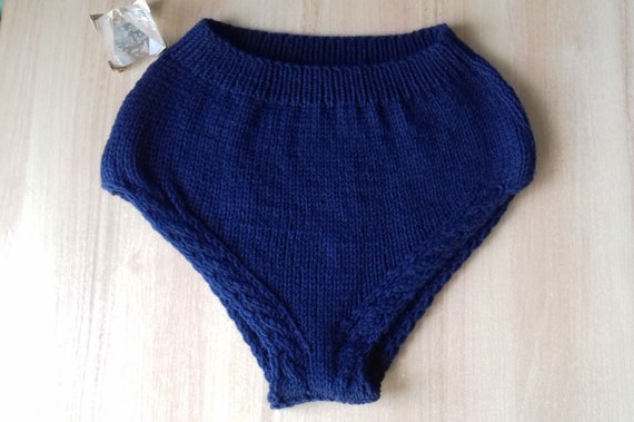 Hand Knit Handmade Underwear/high Waisted Panties, Soft Warm Blue