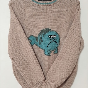 Hand Knit/Handmade Warm Wool Blend Unisex  Sweater/Custom Order/ Mr. Grumpfish Sweater