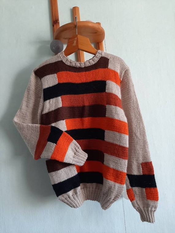 Handgemaakte hand gebreide lama wol acryl mix ronde hals trui aangepaste volgorde aangepaste kleuren replica trui Etsy Nederland