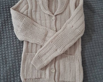Handgestrickte Wollmischung Schalkragen Herren Strickjacke mit