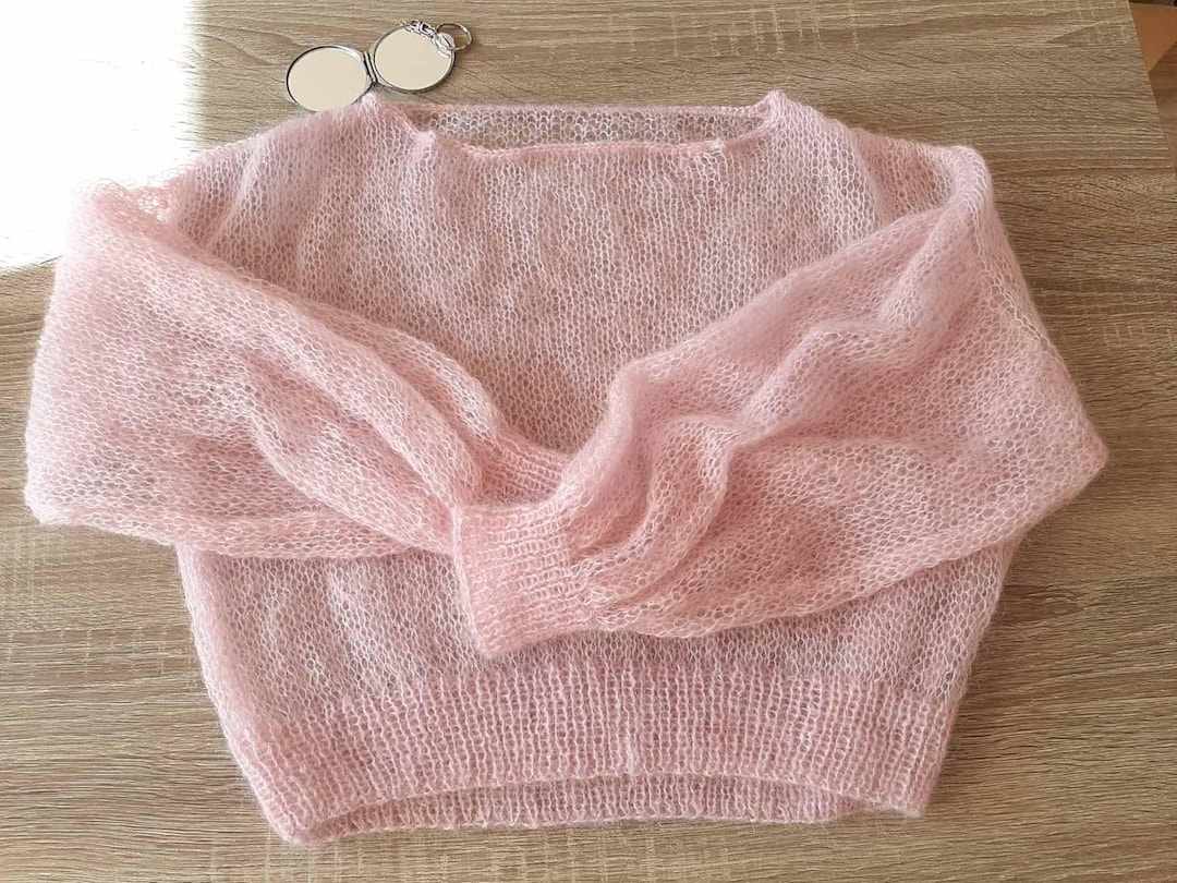 【SYUMAN.】 HANDMADE KID MOHAIR KNIT Hand Knit Mohair Sweater: Light Pink Airy Summer Top - Etsy