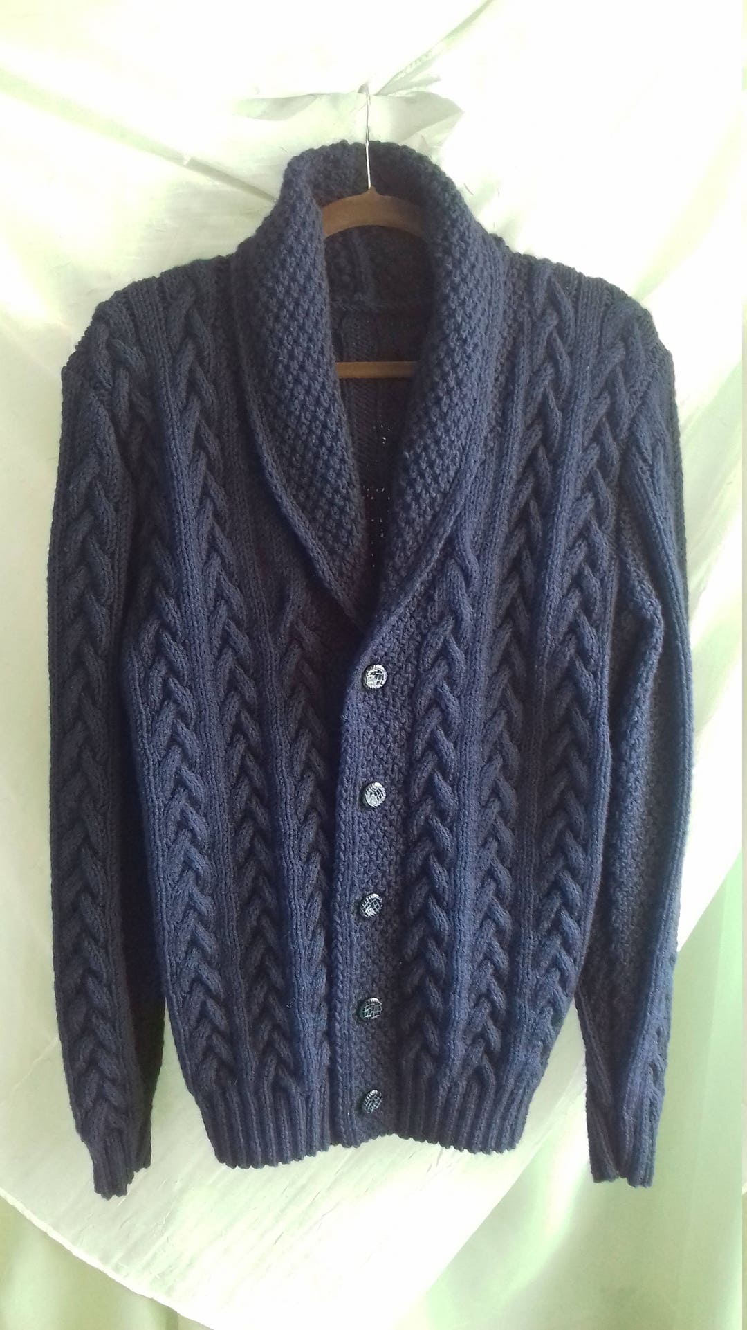 Hand Knit/handmade Warm Dark Blue Wool Blend Shawl Collar - Etsy