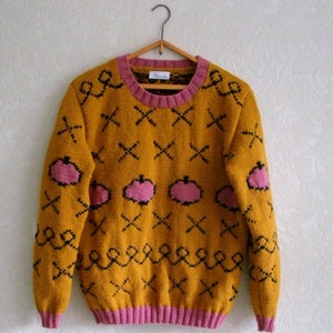 Hand-Knit Bojack Horseman Inspired Apple Sweater: Mustard Wool Blend image 2