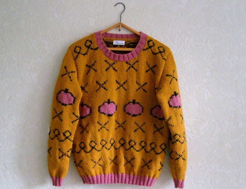 Hand-Knit Bojack Horseman Inspired Apple Sweater: Mustard Wool Blend image 2