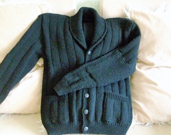 Handgestrickte Wollmischung Schalkragen Herren Strickjacke mit