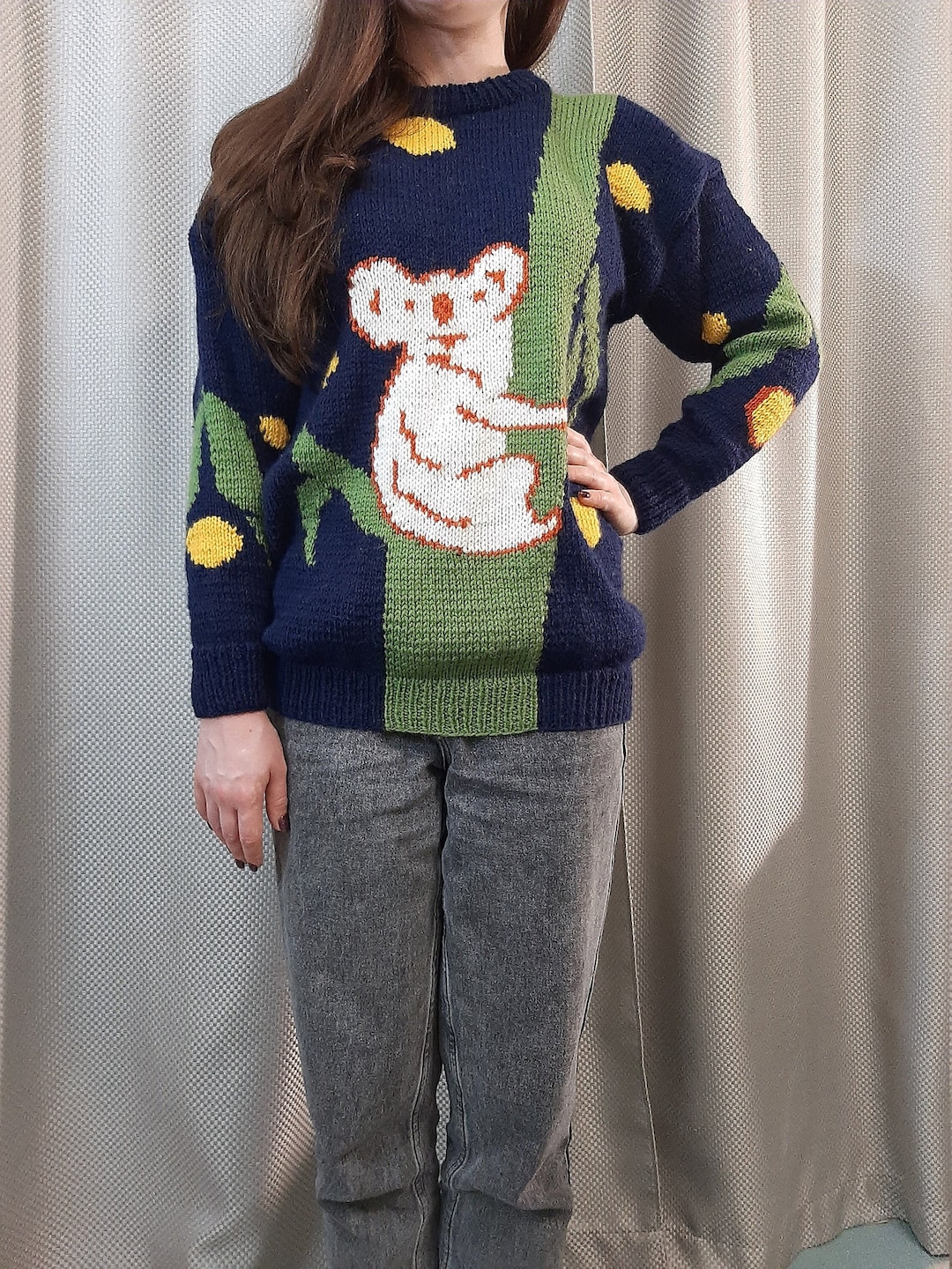 Princess Diana White Koala Sweater Replica Handmade Hand knit Wool Blend Sweater Custom Order Etsy