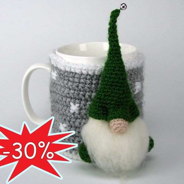 Gnome Crochet cup cozy mug cosy crochet Christmas ornament Winter Crochet Santa Crochet dwarf tea mug coffee cup kitchen decor