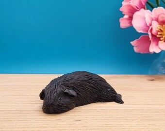 Sleeping Black Guinea Pig Figurine, Mini Guinea Pig Ornament, Guinea Pig Lovers Gift