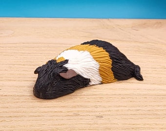 Sleeping Guinea Pig Figurine, Tricolour Guinea Pig Art, Gift for Guinea Pig Lovers