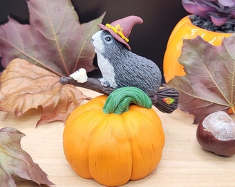 Halloween Witch Guinea Pig Sculpture, Gift for Guinea Pig Lovers